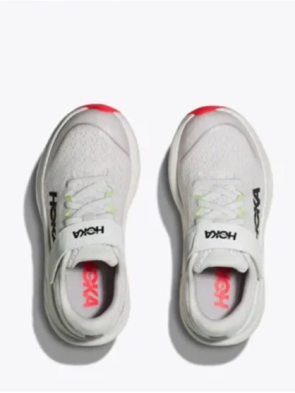 Hoka Rincon 4 Kids White and Red Lightweight Athletic Sneakers with Lime Accent